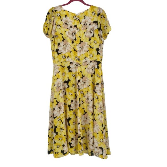 TALBOTS Yellow Floral Crepe Midi Dress Size 12 Pippy Poppies Missing Belt - Picture 3 of 12